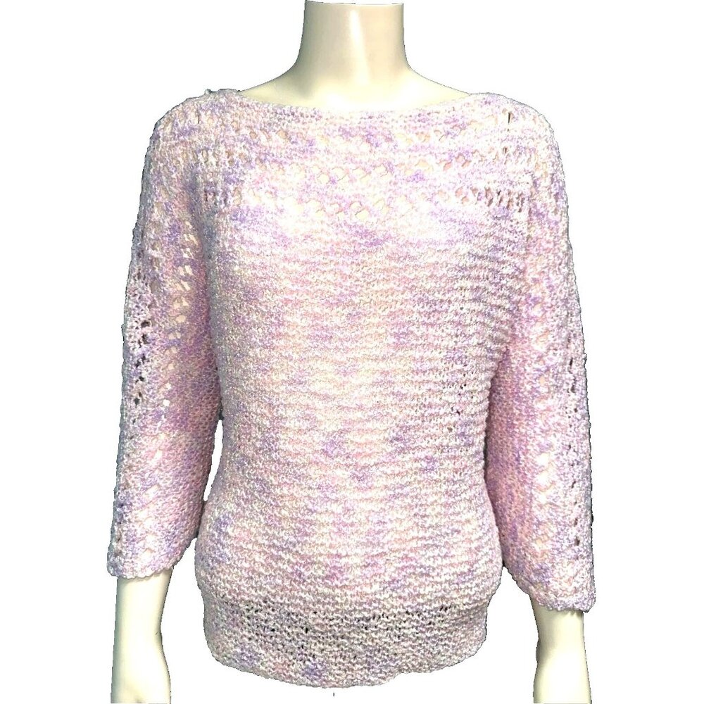 CCC Pink Purple Handmade Crochet Sweater Bell Sleeves Pastel Colors Elegant Chic